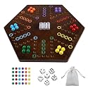 Wahoo Board Game Wooden Original Board Game Classic 2 Side Painted Fast Track Game for 4 Player and 6 Player with 30 Marbles,6 Dices for Family Game Night(Small,Flame)