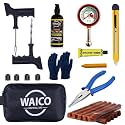 WAICO 11 in 1 Universal Tubeless Tyre Puncture Kit | with Pressure Gauge, Gloves, Plier, Polish Storage Bag, etc. | Emergency Flat Tire Repair Tool Bag for Car, Bike, SUV, & Motorcycle.