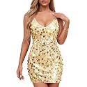 Waist Wow Sequin Dress for Women Spaghetti Strap Sexy Dresses Glitter Sparkly Mini Dress
