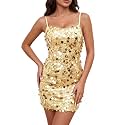 Waist Wow Sequin Dress for Women Spaghetti Strap Sexy Dresses Glitter Sparkly Mini Dress
