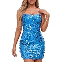 Waist Wow Sequin Dress for Women Spaghetti Strap Sexy Dresses Glitter Sparkly Mini Dress
