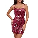 Waist Wow Sequin Dress for Women Spaghetti Strap Sexy Dresses Glitter Sparkly Mini Dress