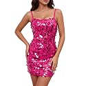 Waist Wow Sequin Dress for Women Spaghetti Strap Sexy Dresses Glitter Sparkly Mini Dress