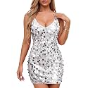Waist Wow Sequin Dress for Women Spaghetti Strap Sexy Dresses Glitter Sparkly Mini Dress
