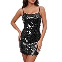 Waist Wow Sequin Dress for Women Spaghetti Strap Sexy Dresses Glitter Sparkly Mini Dress