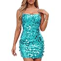 Waist Wow Sequin Dress for Women Spaghetti Strap Sexy Dresses Glitter Sparkly Mini Dress