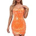 Waist Wow Sequin Dress for Women Spaghetti Strap Sexy Dresses Glitter Sparkly Mini Dress