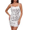 Waist Wow Sequin Dress for Women Spaghetti Strap Sexy Dresses Glitter Sparkly Mini Dress