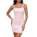 Waist Wow Sequin Dress for Women Spaghetti Strap Sexy Dresses Glitter Sparkly Mini Dress