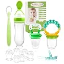 Baby Fruit Feeder Pacifier - 12 Pack | 2 Infant Food Feeder Pacifier &amp; 1 Babies Food Dispensing Spoon | Fresh Fruit Teethers for Babies | Silicone Feeder Baby,Infant Teething Feeders(Green)