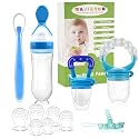 Baby Fruit Feeder Pacifier - 12 Pack | 2 Infant Food Feeder Pacifier &amp; 1 Babies Food Dispensing Spoon | Fruit Teethers for Babies | Silicone Teether Feeder Baby,Infant Teething Feeders (Blue)