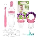 Baby Fruit Feeder Pacifier - 12 Pack | 2 Infant Food Feeder Pacifier &amp; 1 Baby Food Dispensing Spoon | Fresh Fruit Teethers for Babies | Silicone Feeder Babies,Infant Teething Feeders (Pink)