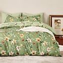 Wake In Cloud - Floral Comforter Set, Cottagecore Cottage Rustic Farmhouse Style with Botanical Flowers and Leaves Pattern, Soft Lightweight Bedding, 3-Piece, Sage Green, Queen Size