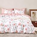 Wake In Cloud - Floral Comforter Set, Cottagecore Cottage Rustic Farmhouse Style with Botanical Flowers and Leaves Pattern, Soft Lightweight Bedding, 3-Piece, Pink White, Twin/Twin XL Size