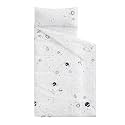 Wake In Cloud - Toddler Nap Mat with Pillow and Blanket, 100% Cotton Fabric, for Kids Boys Ages 3 Plus in Daycare Kindergarten Preschool, Roll Up Sleeping Bag, Galaxy Spaces, Black White, Extra Long