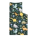 Wake In Cloud - Toddler Nap Mat with Pillow and Blanket, 100% Cotton Fabric, for Kids Boys Ages 3 Plus in Daycare Kindergarten Preschool, Roll Up Sleeping Bag, Cute Dinosaurs
