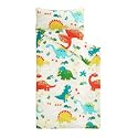 Wake In Cloud - Toddler Nap Mat with Pillow and Blanket, 100% Cotton Fabric, for Kids Boys Ages 3 Plus in Daycare Kindergarten Preschool, Roll Up Sleeping Bag, Cute Dinosaurs, Cream, Extra Long
