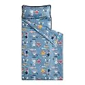 Wake In Cloud - Toddler Nap Mat with Pillow and Blanket, 100% Cotton Fabric, for Kids Boys Girls in Daycare Kindergarten Preschool, Roll Up Sleeping Bag, Blue Sea World, Extra Long