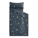 Wake In Cloud - Toddler Nap Mat with Pillow and Blanket, 100% Cotton Fabric, for Kids Boys Ages 3 Plus in Daycare Kindergarten Preschool, Roll Up Sleeping Bag, Galaxy Spaces