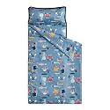 Wake In Cloud - Toddler Nap Mat with Pillow and Blanket, 100% Cotton Fabric, for Kids Boys Girls in Daycare Kindergarten Preschool, Roll Up Sleeping Bag, Blue Sea World, Standard