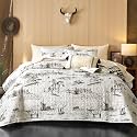Wake In Cloud - Western Quilt Set, Rustic Ranch Life with Cowboy Southwestern Vintage Country Pattern Printed, Reversible Lightweight Bedspread Coverlet, 3 Pieces, Beige Brown, King Size
