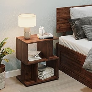 wakefit bedside table engineered wood side table without drawer  1 year warranty  - atone - columbian walnut