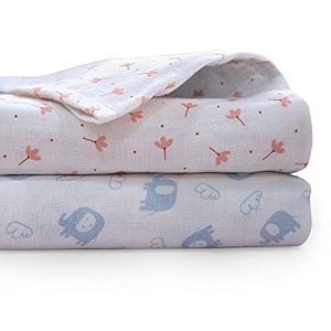 wakefit baby swaddle wrap  100 cotton ultra soft printed muslin cloth wrap for new born baby  snuggle wrap for toddlers  large 100x100 cms  elepha amp mimi  white - set of 2