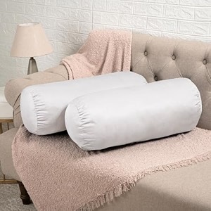 wakefit soft bolster pillow  set of 2  25x10 inch  hollow fiber filling amp 100 gsm peach finished fabric  machine washable pillow  for bed sofa amp diwan  white