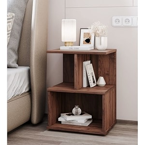 wakefit bedside table engineered wood side table with storage with single drawer  1 year warranty  - cinder - columbian walnut