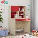 Wakefit Kids Study Table with Storage | Wooden Study Desk for Kids with Bookshelf & Drawers | Writing Table for Students | 5-12 Years | Curio (Moldau Acacia & Red) Engineered Wood