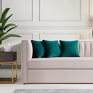 wakefit cushion covers  super soft polyester fabric  malphino green  16x16 inch  sofa pillow cover set of 2