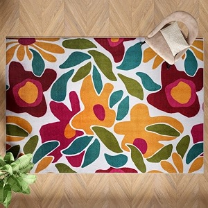 textured tufted and printed carpet  rectangular carpet for your living room amp drawing room  soft stylish amp durable  5 x 7 feet  micro polyester  anti skid backing  boho floral- yellowgreenred