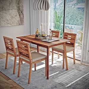 wakefit sheesham wood dining table 4 seater  3 years warranty  dining table 4 seater with chairs dinner table 4 seater dining table simsim-ginamon natural sheesham finish brown 120x75x76 cm