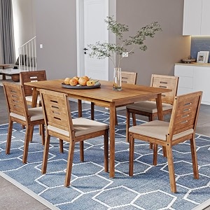 wakefit dining table set  3 years warranty  dining table 6 seater dining table 6 seater with chairs dinner table 6 seater dining table - zufa solid wood brown 160x90x76 cm