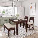 Wakefit Dining Table Set | 3 Years Warranty | Dining Table, Dining Table 4 Seater, Dining Table 4 Seater with Chairs and Bench - Fanila (Sheesham Wood, Brown)