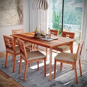 wakefit dining table set  3 years warranty  dining table dining table 6 seater dining table 6 seater with chairs - simsim-ginamon sheesham wood natural finish