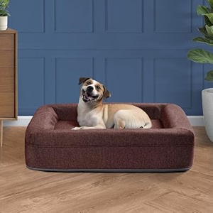 wakefit dog bed  large size orthopedic pet bed  supportive foam with removable washable cover  1 year warranty 44 x 35 x 7 inch red