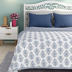 wakefit dohar double bed  100 cotton blanket for double size bed quilt  110 gsm  reverisible ac blanket  90x82 inches - susane blue