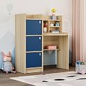 Wakefit Kids Study Table with Storage | Wooden Study Desk for Kids with Bookshelf &amp; Cabinet | Writing Table 5-12 Years | Doo (Moldau Acacia, Maple &amp; Blue)