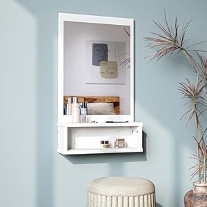 wakefit dressing table with mirror  1 year warranty  wall mount dressing table with mirror and storage engineered wood - frosty white - avior