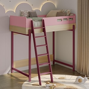 wakefit frostie kids high loft bed - pink