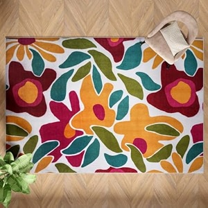 textured tufted and printed carpet  rectangular carpet for your living room amp drawing room  soft stylish amp durable  5 x 7 feet  micro polyester  anti skid backing  boho floral- yellowgreenred