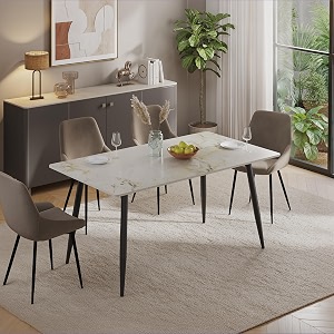 wakefit giloy dining table - 6 seater i marble finish i vitrified tile top i vibranium brown