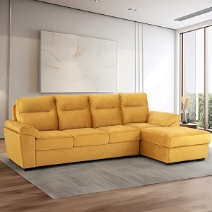 wakefit sofa set  5 year warranty  sofa 3 seater 3 seater sofa for living room wooden sofa set 3 seater  right aligned sofa for living room - lounger plusreflection  yellow