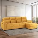 Wakefit Sofa Set | 5 Year Warranty | Sofa 3 Seater, 3 Seater Sofa for Living Room, Wooden Sofa Set, 3 Seater + Right Aligned, Sofa for Living Room - Lounger Plus(Reflection : Yellow)