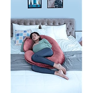 wakefit pregnancy pillow  6 months warranty  velvet c-shape maternity pillow for pregnant mothers pillow for pregnant women  pink