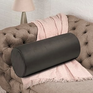 wakefit medium firm bolster pillow  pack of 1  25x10 inch  foam amp removable velvet fabric  machine washable cover  for bed sofa amp diwan  grey