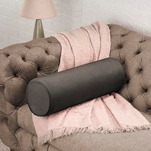 wakefit medium firm bolster pillow  pack of 1  23x8 inch  foam amp removable velvet fabric  machine washable cover  for bed sofa amp diwan  grey