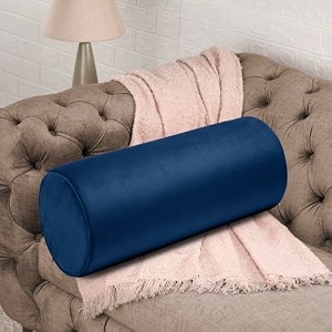 wakefit medium firm bolster pillow  pack of 1  25x10 inch  foam amp removable velvet fabric  machine washable cover  for bed sofa amp diwan  blue
