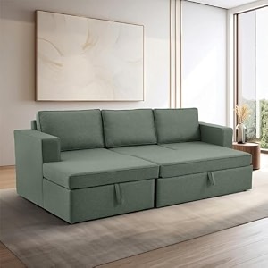 wakefit 3 seater sofa bed  3 yrs warranty  green pine wood modern convertible 136 cm l x 865 cm w x 84 cm h living room